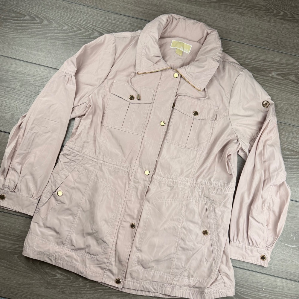 Michael Kors Womens Anorak Field Jacket Drawstring Pink XL